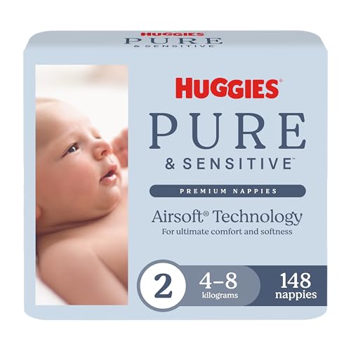 Huggies Pure & Sensitive Nappies Size 2 (4-8 kg) 148 Count - Packaging May Vary