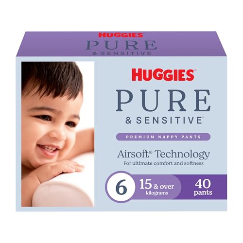 Huggies Pure & Sensitive Nappy Pants Size 6 (15+ kg) 40 Count - Packaging May Vary