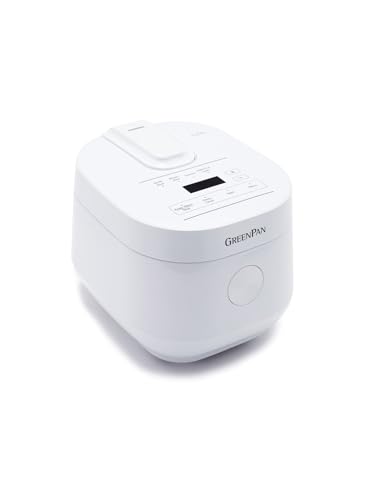 GreenPan Bistro Rice and Grains Cooker 2L White, PFAS & PFOA-Free Removable Ceramic Dishwasher Safe Pot, Healthy Cooking, Auto Presets & Keep Warm, Touchscreen, Paddle Included, White