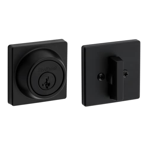 Kwikset 660 Contemporary Square Deadbolt, Keyed One Side, Featuring SmartKey Security™ in Matte Black