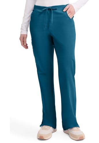 Dickies Women's Signature Mid Rise Drawstring Scrubs Cargo Pant, Caribbean Blue, Medium Petite