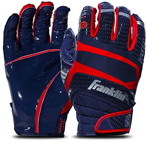 Franklin Sports Hi-Tack Premium Football Receiver Gloves - Navy/Red - Youth Small