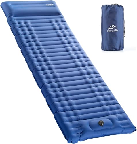 Elegear Self Inflating Sleeping Pad for Camping, 4" Ultra-Thick Camping Mattress Pad with Pillow Built-in Foot Pump Sleeping Mat for Backpacking, Hiking, Portable Camping Pad
