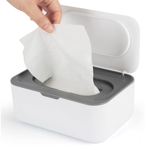 Mumoo Bear Baby Wipes Dispenser, Wipes Case Baby Wipe Holder Keeps Wipes Fresh, Non-Slip, Easy Open & Close (Grey)