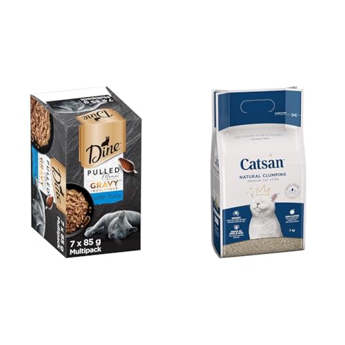 DINE Pulled Menu Gravy Indulgence with Tuna, Wet Cat Food, 85 g (Pack of 42) and Catsan Ultra Litter 7Kg - Bundle Pack