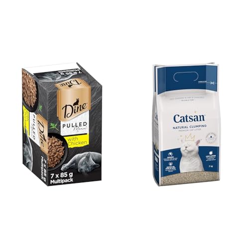 DINE Pulled Menu Chicken, Wet Cat Food 85 g (Pack of 42) and Catsan Ultra Litter 7Kg - Bundle Pack