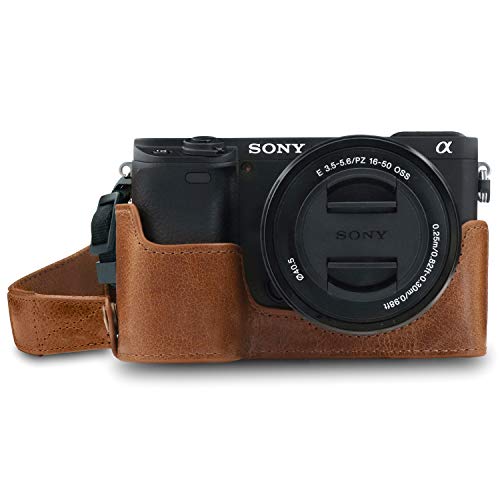 MegaGear Sony Alpha A6400 MegaGear MG1642 Ever Ready Genuine Leather Camera Half Case Compatible with Sony Alpha A6400 - Brown Camera Case, Brown (MG1642)