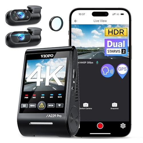 VIOFO A229 Pro 3 Channel 4K HDR Dash Cam, Dual STARVIS 2 Sensors IMX678 & IMX675, 4K+2K+1080P Front Inside and Rear Triple Car Camera, 5GHz WiFi GPS, Voice Control, 24H Parking Mode