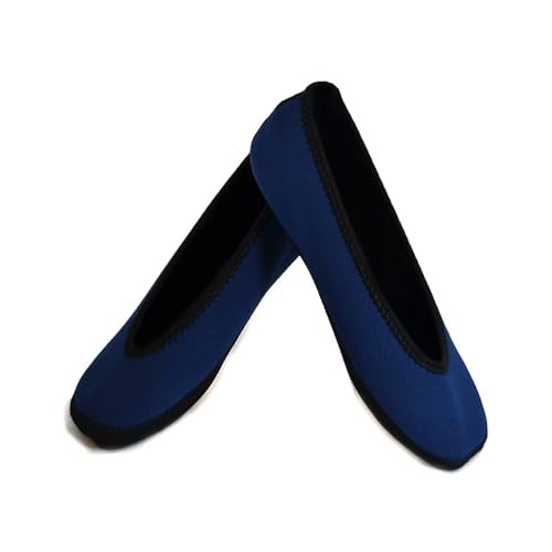 NuFoot Ballet Flats Women's Shoes, Best Foldable & Flexible Flats, Slipper Socks, Travel Slippers & Exercise Shoes, Dance Shoes, Yoga Socks, House Shoes, Indoor Slippers, Navy, Medium