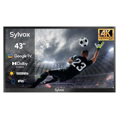 SYLVOX Outdoor TV 43 inch Smart Waterproof TVs 4K Weatherproof Television for Outside Support Google Assistant Chromecast 1000 nit Brightness Partial Sun Deck Pro 2.0