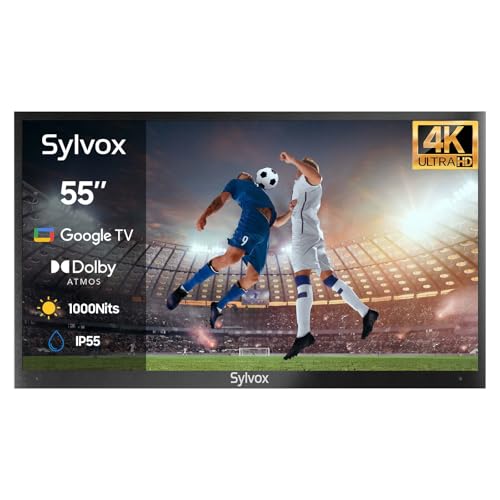 SYLVOX Outdoor TV, 55 inch Smart TV Waterproof Outdoor TVs, 4K Weatherproof Television for Outside, Support Google Assistant, Chromecast, 1000 nit Brightness Partial Sun (Deck Pro 2.0,2024)