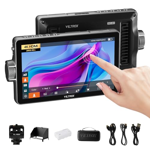 VILTROX DC-A1 2800Nits Camera Field Monitor Touchscreen with 7" Full HD1920x1080 IPS 4K HDMI Loop in/Out,3D LUTs Waveform Video Peaking Focus Assist, 170° Wide View Angle, Sunshade Hood & Battery