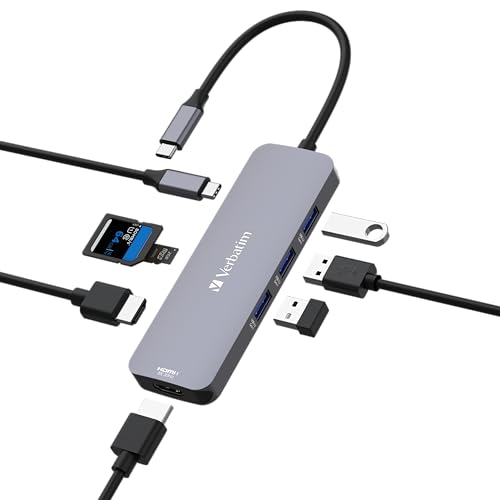 Verbatim USB-C Pro Multiport Hub: 8-in-1 Multiport Adapter with Dual HDMI, SD & MicroSD Card Slots, USB-C PD & USB-A 3.2 Gen1