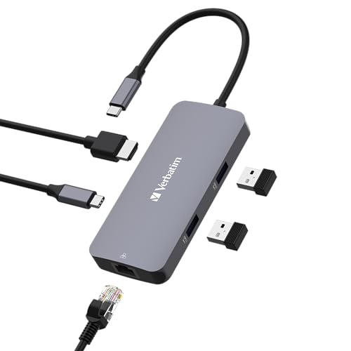 Verbatim USB-C Pro Multiport Hub: 5-in-1 Multiport Adapter with HDMI, RJ45, USB-C PD & USB-A 3.2 Gen1