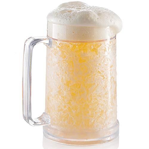 luxail Freezer Beer Mug, Double Wall, Insulated Gel Plastic Pint Freezable Glass, 16 oz, Clear 1 Pack, Chiller Frosty Cup, Frozen Ice Mug, Freezer Cup