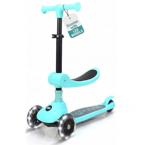 SereneLife 3-Wheel Kids Scooter – Kick Scooter for Toddlers, LED Wheels, Adjustable Handlebar, Foldable Lean-to-Steer, Ages 2–7