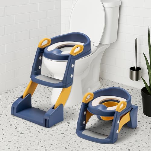 Playpals 2-in-1 Potty Training Seat, Toddler 2-Step Stool Toilet Trainer with Splash Guard, Anti-Slip Base and Urinal - Blue for Boys & Girls