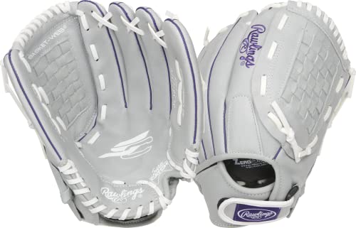 Rawlings Sure Catch Series Fastpitch Softball Glove, Purple/Grey/White, Right Hand Throw, 12.5 inch (SCSB125PU-6/0 12 1/2 BSK/NFC)