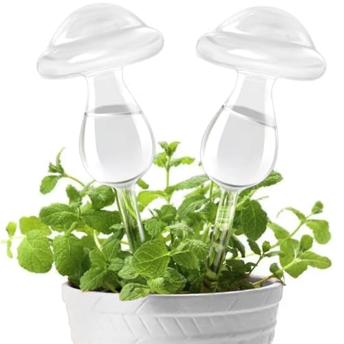 KiKiHome Self Watering Globes for Plants, Clear Glass Shape Design Plant Waterer Bulbs, Automatic Irrigation Device for Indoor & Outdoor Plants, 2 Mushroom