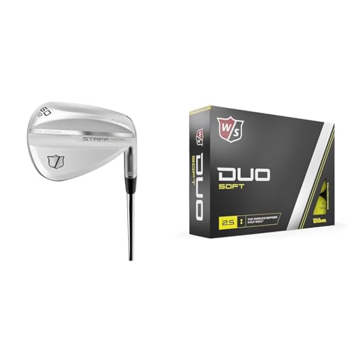 Wilson Men's Right Hand Staff Model ZM Golf Wedge, Loft 60 Degree/12 Bounce and Duo Soft Golf Ball, Yellow (Set of 12 Ball)