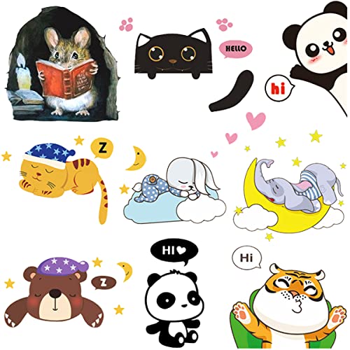 DEKOSH Home Wall Decal Set of Colorful Animal Wall Stickers with Mouse, Panda, Cat & Bear | Peel and Stick Wall Decal Set for Baby Nursery Decor (10-Pieces)