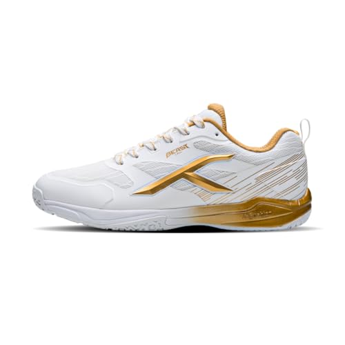 HUNDRED Beast Max Non Marking Badminton Shoes, (White/Gold, UK7 / US8 / EU41)