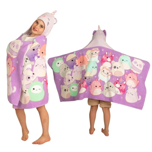Franco Squishmallows Kids Super Soft Bath/Pool/Beach Soft Cotton Terry Hooded Towel Wrap, 24 in x 50 in, (Official Licensed Product)