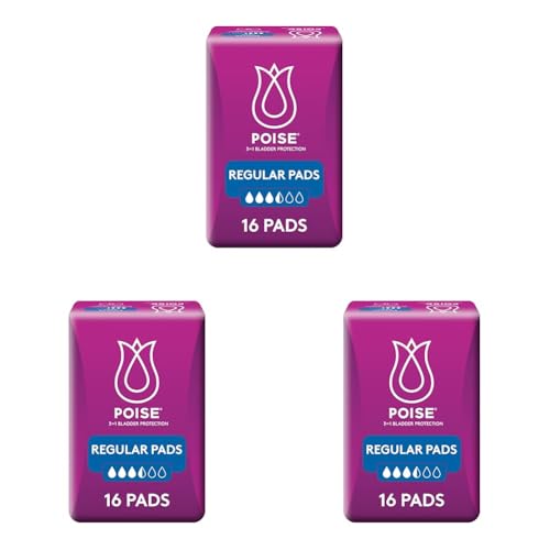 Poise Pads For Bladder Leaks Regular 16 Count (Pack of 3)