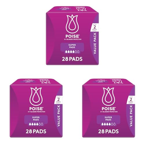 Poise Pads For Bladder Leaks Super 28 Count (Pack of 3)