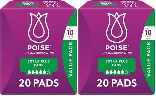 Poise Pads For Bladder Leaks Extra Plus 20 Count (Pack of 2)