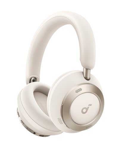 Soundcore Space One Pro by Anker, Adaptive Active Noise Cancelling Headphones Driven by 6 Mics, Super Foldable Design, 60H Lossless Audio, Ultra-Fast Charging, Hi-Res Wireless Audio (White)