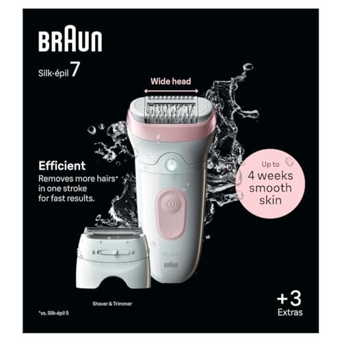 Braun 7-030 Silk-épil 7 Epilator for Wet and Dry, Lasting Smooth Skin, Flamingo