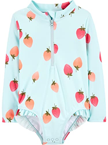 Simple Joys by Carter's Girls' Long Sleeve Zipper One Piece Swimsuit, Blue Strawberry, 5