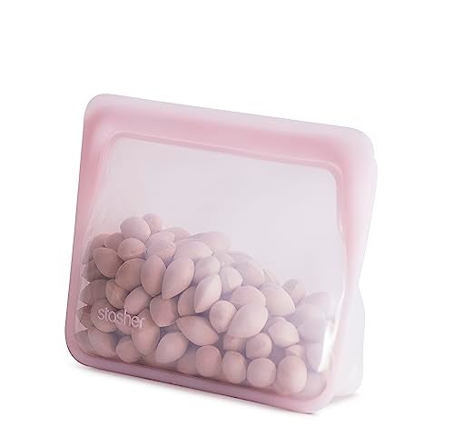 Stasher Premium Silicone Reusable Food Storage Stand-Up Mini Bag, Pink, Microwave, Sous Vide, Dishwasher, Oven and Freezer Safe, BPA Free, Leak-free, Eco-friendly, 28 Oz