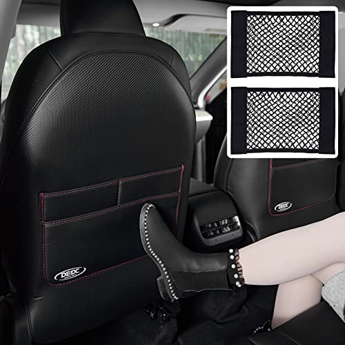 DEDC Tesla Model 3 Seat Back Protectors, Tesla Model Y Kick Mats, Tesla Model 3/Y/S Accessories, 2 Pcs Tesla Kick Mats Back Seat Protectors & 2 Pcs Mesh Cargo Net