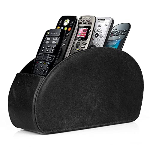Londo Remote Control Holder with 5 Pockets - Store DVD, Blu-Ray, TV, Roku or Apple TV Remotes - Italian Genuine Leather with Suede Lining - Slim, Compact Living or Bedroom Storage