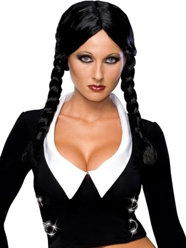 Rubie's Deluxe Wenesday Addams Plaits Wig, Black