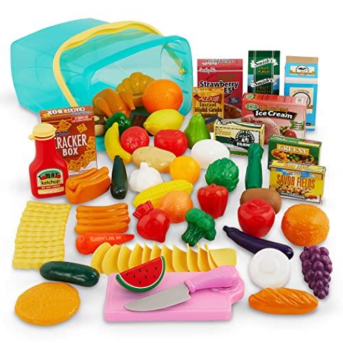 Battat – Play Food – Kitchen Toys – Grocery Store – Pretend Play – Pantry in A Bucket – 3+ Years (79 Pieces)