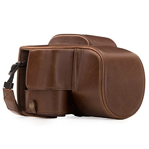 MegaGear Panasonic Lumix DC-FZ80 Ever Ready Leather Camera Case and Strap, with Battery Access - Dark Brown - MG1224