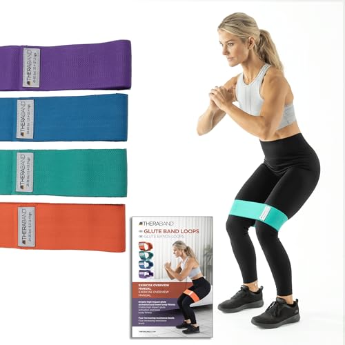 THERABAND Glute Band Loops, Fabric Exercise Bands for Home or Travel, Designed for Glute and Lower Body Strength, Set of 4 Loop Bands with Increasing Levels of Resistance, Ideal for Men and Women
