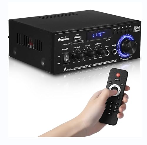 Stereo Audio Amplifier, Home 2 Channel Wireless Bluetooth 5.0 Power Amplifier System, Home Amplifiers FM Radio, USB, SD Card, Home Theater Audio Stereo System