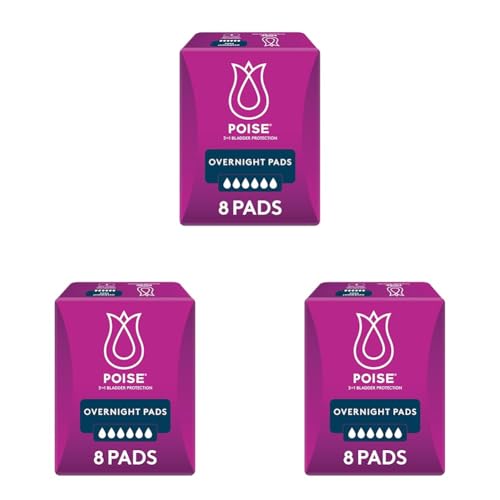Poise Pads For Bladder Leaks Overnight 8 Count (Pack of 3)