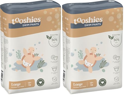 Tooshies | Swim Pants | Size Large 14+ kgs | Hybrid film with 30% Less Plastic | No Swell | Pull Up and tear off | Turtle Print | Unisex | 10pk (Pack of 2)