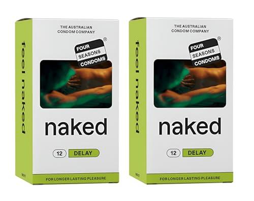 Four Seasons Naked Delay Condoms 24 Pack – Ultra-Thin Latex, Extended Pleasure, Lubricated for Comfort, 54 mm Width