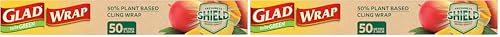 Glad To Be Green 50% Plant Based Cling Wrap, 50 Metre Clear Food Wrap, 50m x 30cm, 1 Count (Pack of 2)