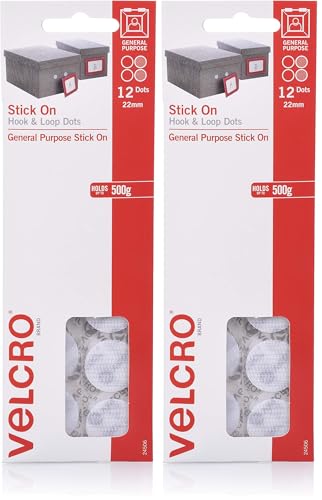 VELCRO Brand 26178 Stick On Hook and Loop Dots General Purpose Peel and Stick Adhesive - 22mm Dots, 24 Pack, White