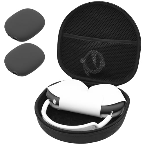 ProCase Hard Case for AirPods Max, Travel Carrying Headphone Case with Silicone Earpad Cover & Mesh Pocket, AirPods Max Protective Portable Storage Bag -Black
