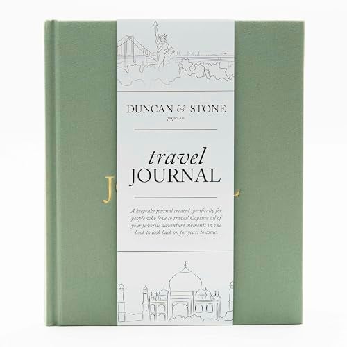 DUNCAN & STONE PAPER CO. Travel Journals for Women, Men (Sage Green, 110 Pages) – World Trip Adventure Book to Record Trips – Great, Fun Travel Bucket List Journal - Travel Gifts