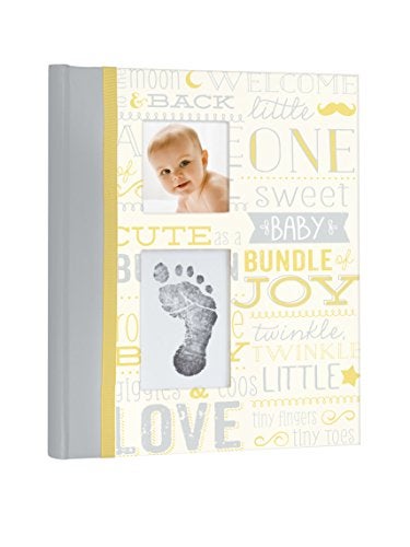Pearhead Little Blossoms by Vintage Five Year Memory Book with an Included Clean-Touch Pad to Create Baby's Handprint or Footprint, Yellow and Gray, 9x10.75x0.67 Inch (Pack of 1)