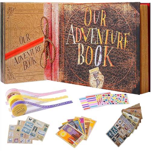 Adventure Book,Scrapbook Our Adventure Journey Adventure Card Vintage Keepsake,Retro Style Travel Souvenir,Guestbook DIY Anniversary Wedding Travel Writing Baby Friend Gift